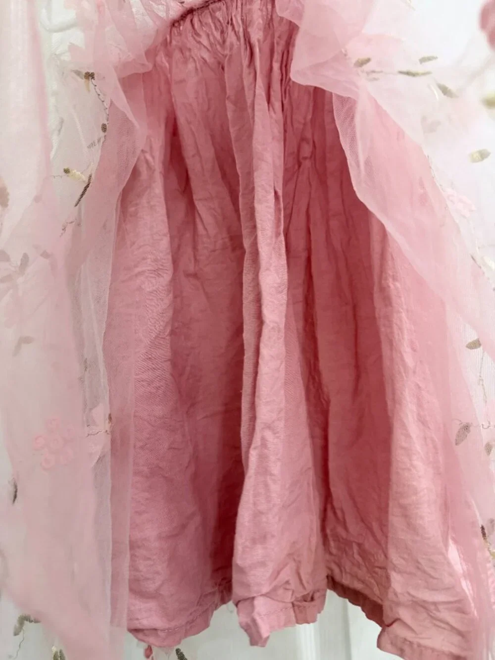 Pink Floral Embroidered Tulle Dress Girls Toddler Fairy Princess Cottagecore
